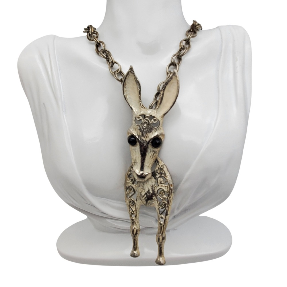 Juliana Donkey Pendant Necklace Silver White Enamel 40s Vintage D&E Articulated